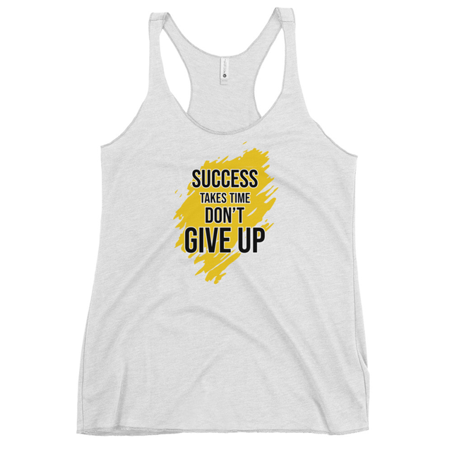 Success Takes Time Don't Give Up tank top in heather white, product mockup