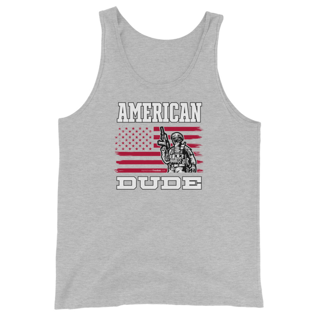 American Dude - Men's Tank Top product mockup in Athletic Heather