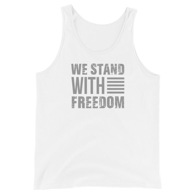 We Stand With Freedom Men's Tank Top in White, product mockup