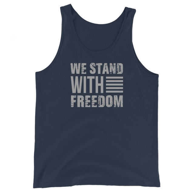 We Stand With Freedom Men's Tank Top in Navy, product mockup