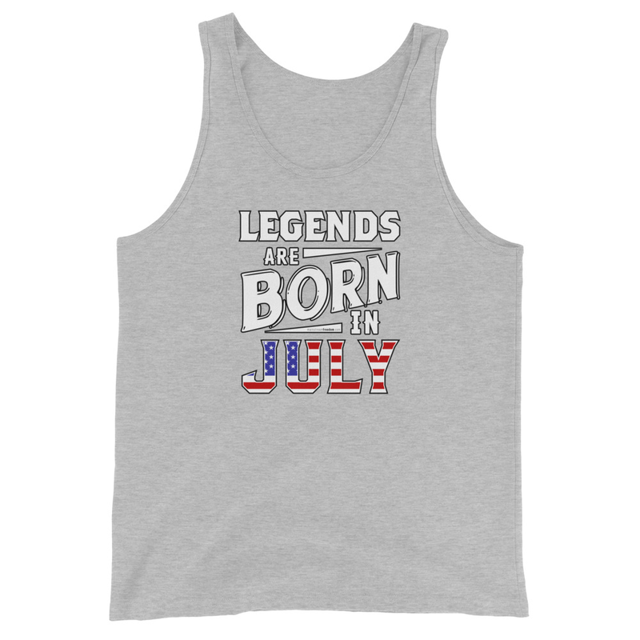 Legends Are Born In July - Men's Tank Top product mockup in Athletic Heather
