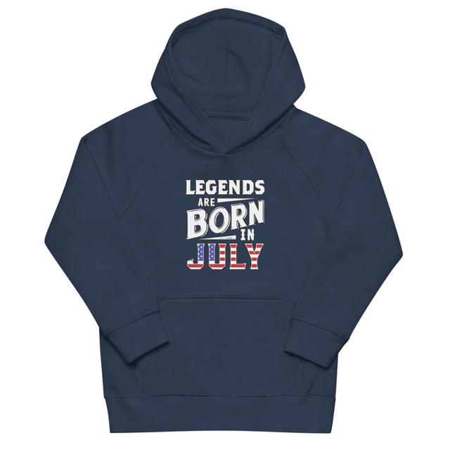 Legends Are Born In July kids hoodie in french navy, product mockup