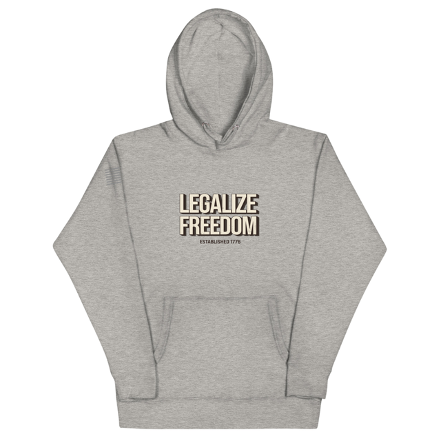 Legalize Freedom hoodie in carbon grey, product mockup