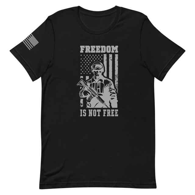 Freedom Is Not Free t-shirt in black, product mockup