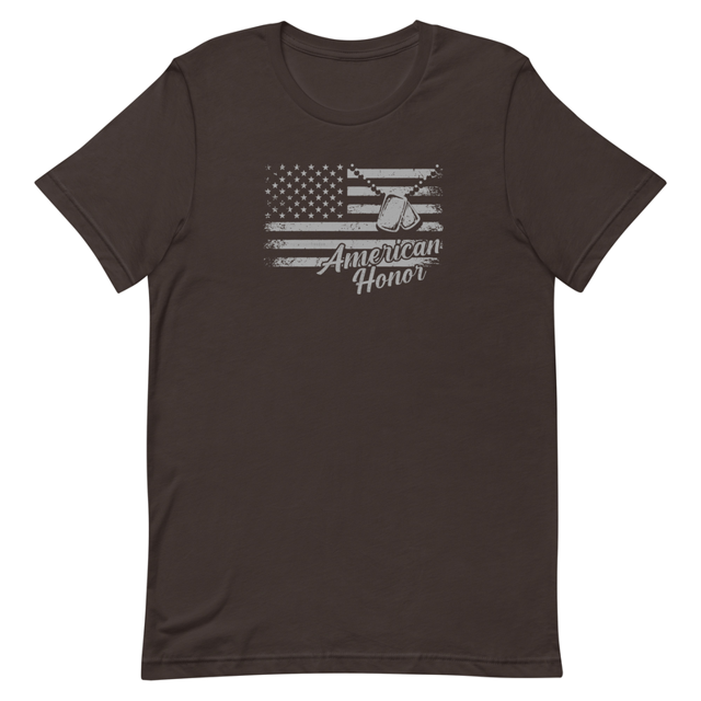 American Honor t-shirt in Brown colorway, product mockup