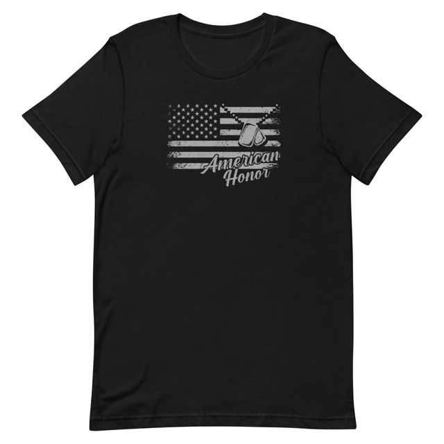 American Honor t-shirt in Black colorway, product mockup