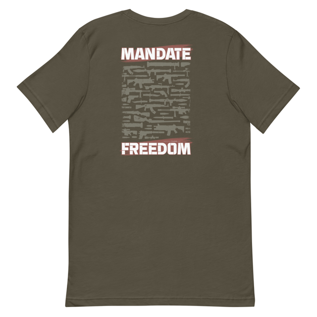 Mandate Freedom t-shirt in army green, product mockup