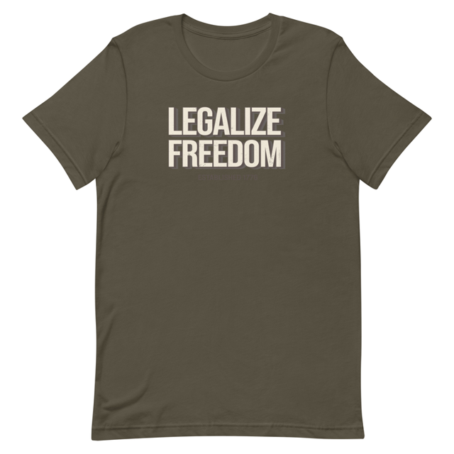Legalize Freedom t-shirt in army green, product mockup