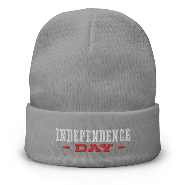 Independence Day Embroidered Beanie in gray, product mockup