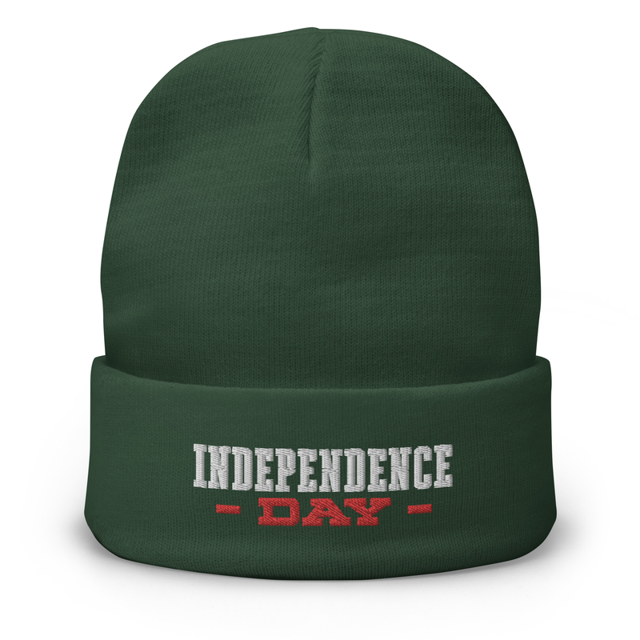 Independence Day Embroidered Beanie in dark green, product mockup