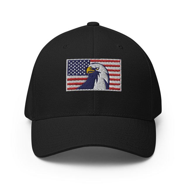 Eagle American Flag Structured Twill Cap in black, product mockup