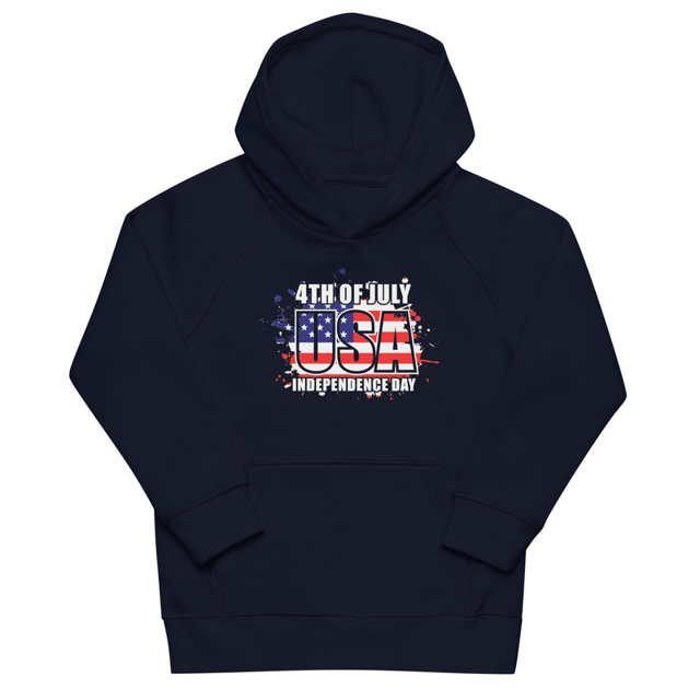 4th of July Independence Day kids eco hoodie in French navy, product mockup