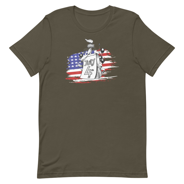 July 4th Independence Day t-shirt in army green, product mockup
