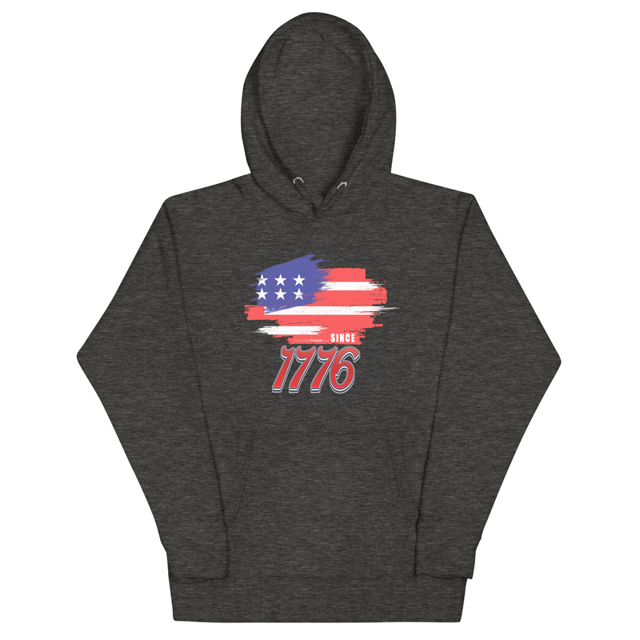 Since 1776 Independence Day Hoodie in charcoal heather, product mockup