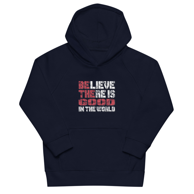 Believe There Is Good In The World kids hoodie in French Navy, product mockup