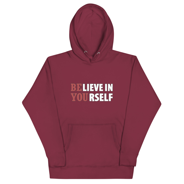 Believe In Yourself hoodie in Maroon, product mockup