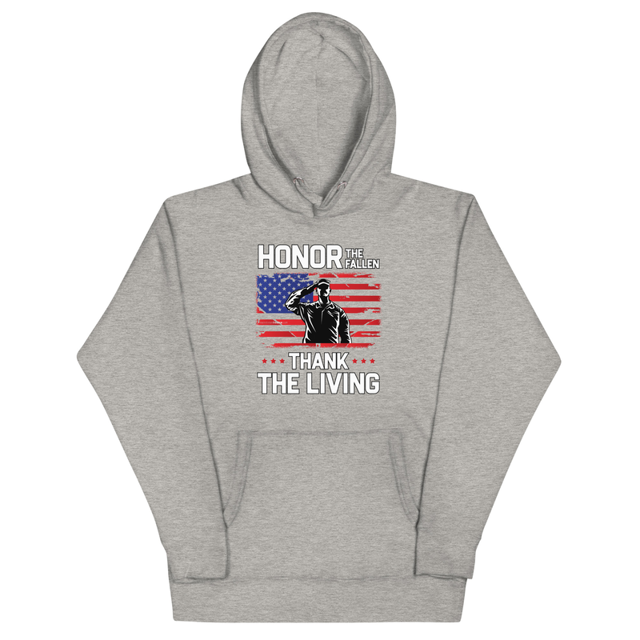 Honor The Fallen Thank The Living hoodie in Carbon Grey, product mockup