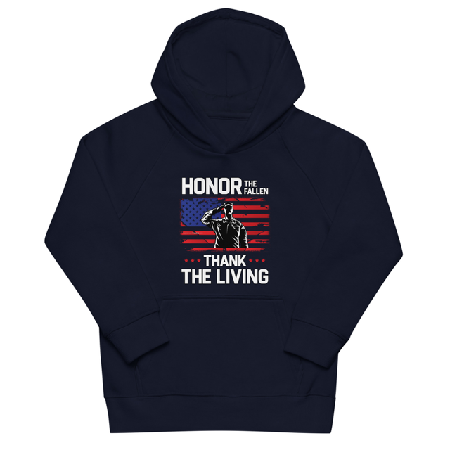 Honor The Fallen Thank The Living kids hoodie in French Navy, product mockup
