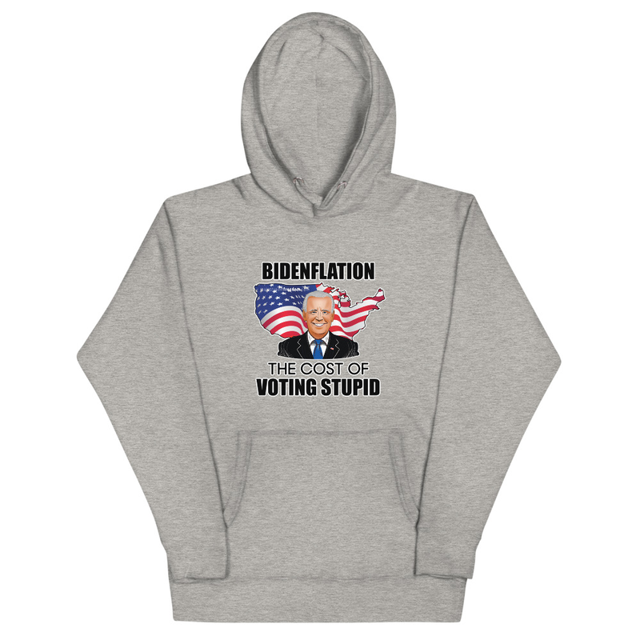 Bidenflation, The Cost Of Voting Stupid hoodie in carbon grey, product mockup