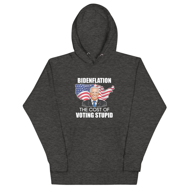 Bidenflation, The Cost Of Voting Stupid hoodie in charcoal heather, product mockup