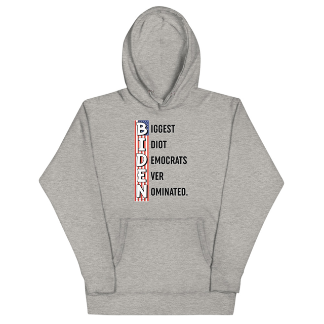 Biggest Idiot Democrats Ever Nominated hoodie in carbon grey, product mockup