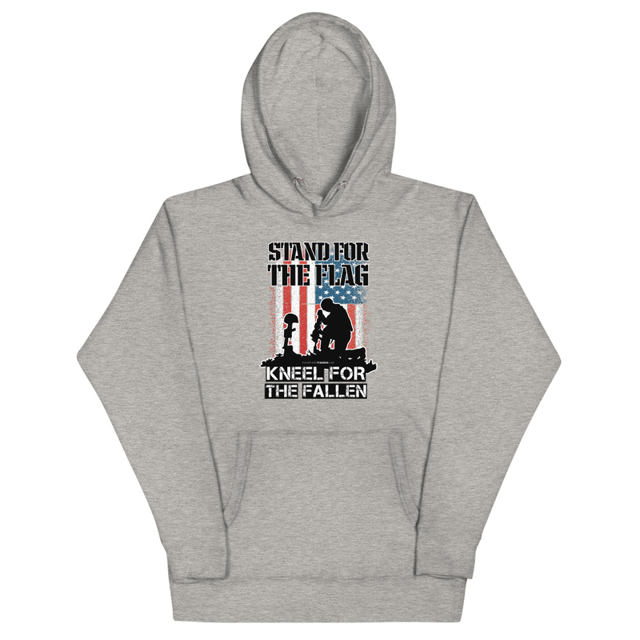 Stand For The Flag Kneel For The Fallen Unisex Hoodie in Carbon Grey, product mockup