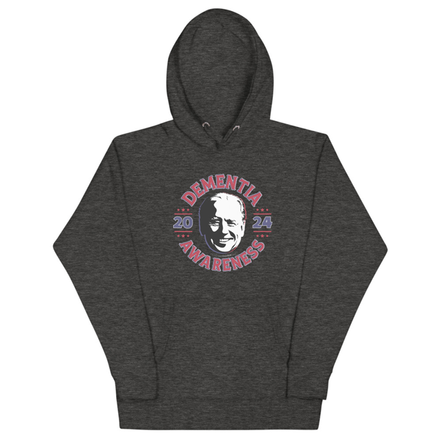 Dementia Awareness 2024 Joe Biden hoodie in charcoal heather, product mockup