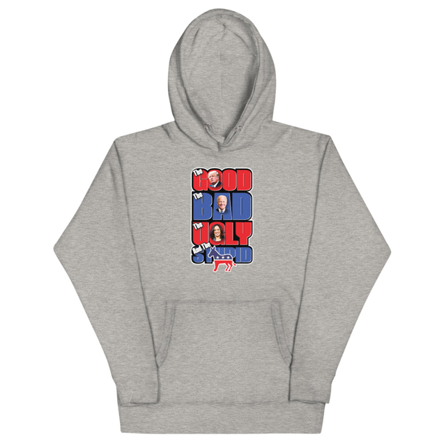 Good, Bad, Ugly, Stupid Political Unisex Hoodie in Carbon Grey, product mockup