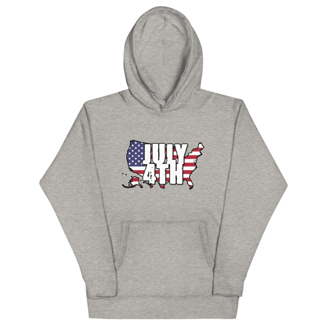July 4th hoodie in carbon grey, product mockup