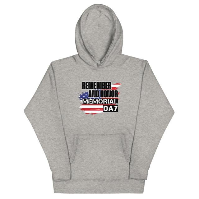 Remember and Honor Memorial Day Unisex Hoodie in Carbon Grey, product mockup