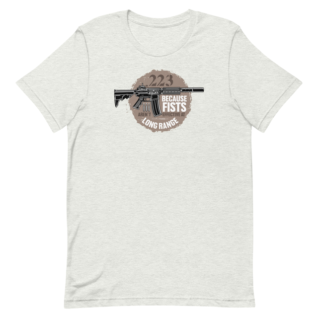 .223 Because Fists Aren't Effective Short-sleeve Pro 2nd Amendment t-shirt in Ash, product mockup