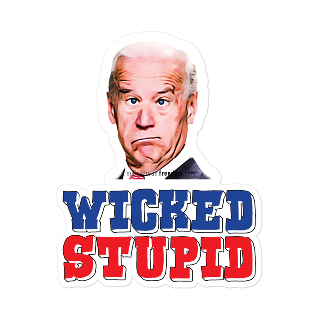 Wicked Stupid sticker in white, product mockup