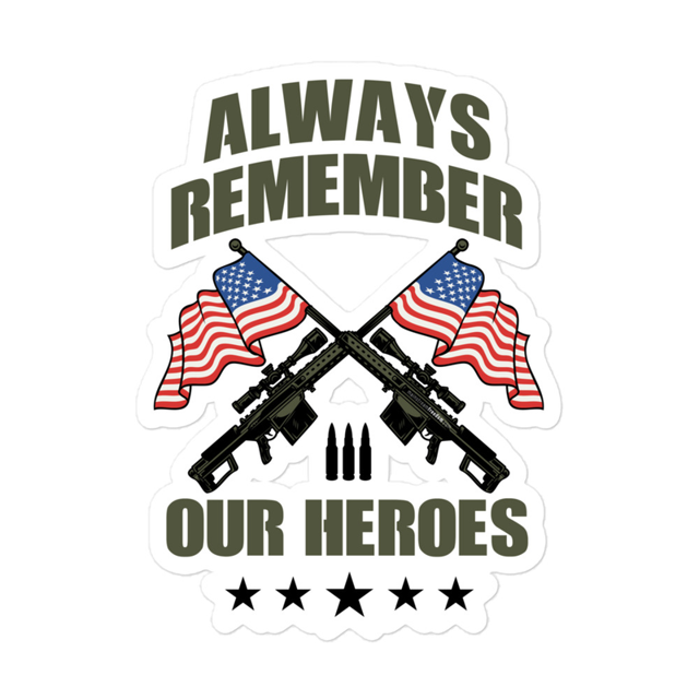 Always Remember Our Hero's sticker in White, product mockup