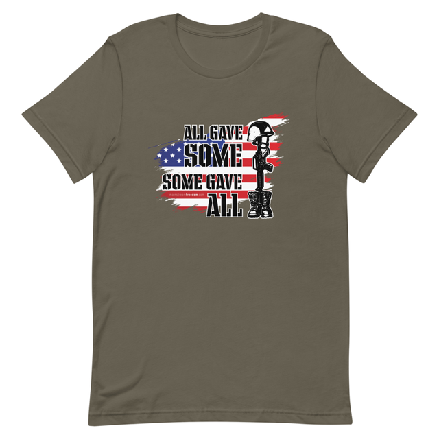 All Gave Some Some Gave All t-shirt in army colorway, product mockup