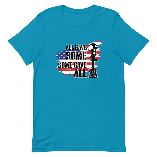 All Gave Some Some Gave All t-shirt in aqua colorway, product mockup