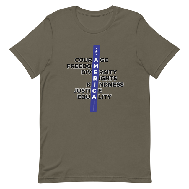 A.M.E.R.I.C.A. patriotic t-shirt in army