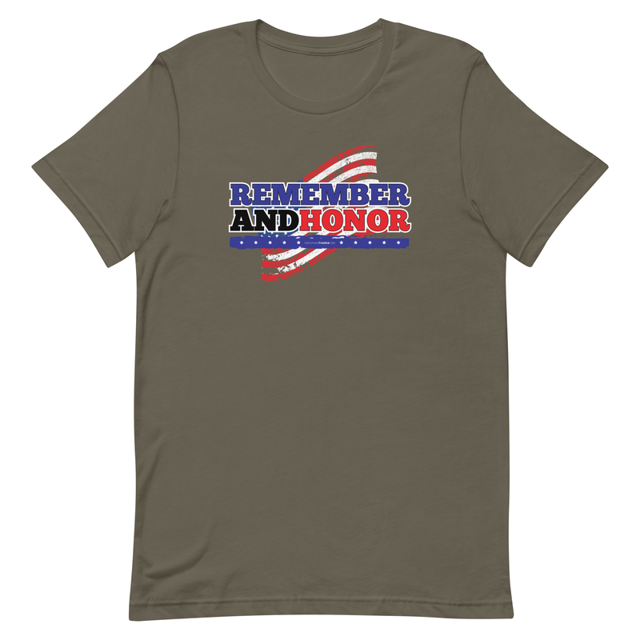 Remember and Honor Memorial Day t-shirt in army, second print run