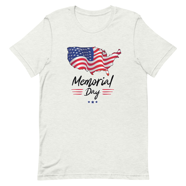 Memorial Day American Flag t-shirt in ash colorway, product mockup