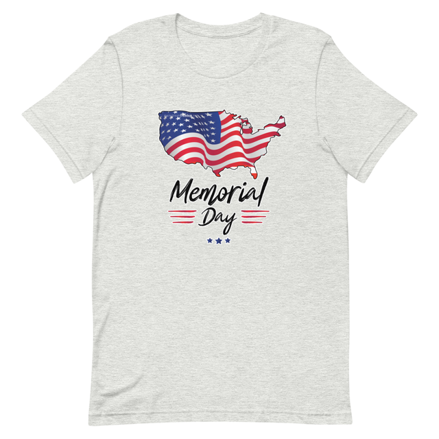 Memorial Day American Flag t-shirt in athletic heather colorway, product mockup