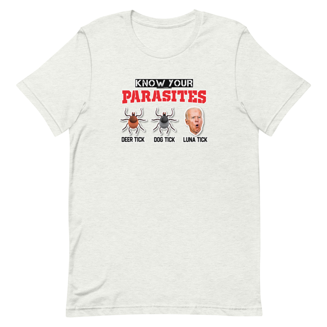 Know Your Parasites t-shirt in ash colorway, product mockup