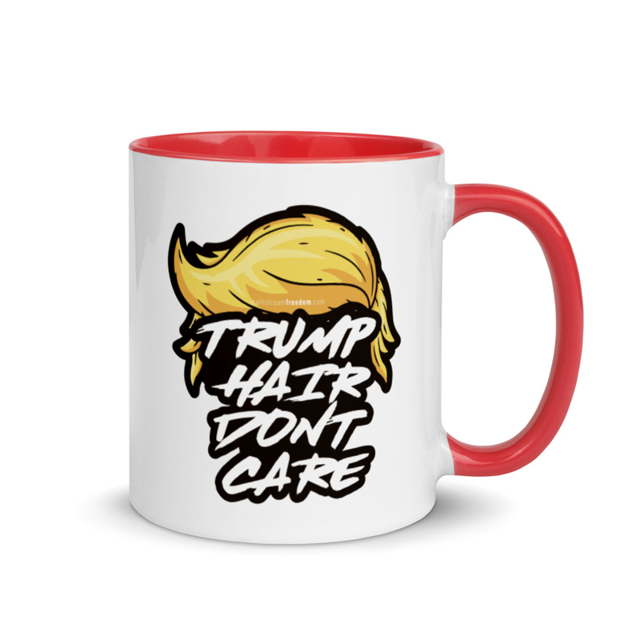 Trump Hair Don't Care Double Sided Humor Mug with Color Inside, second view