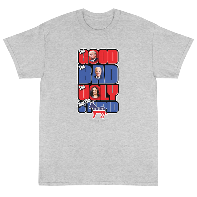 Good, Bad, Ugly, Stupid political t-shirt in ash