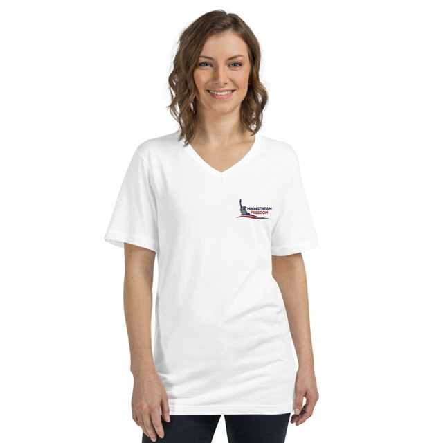Mainstream Freedom V-Neck t-shirt in White, product mockup