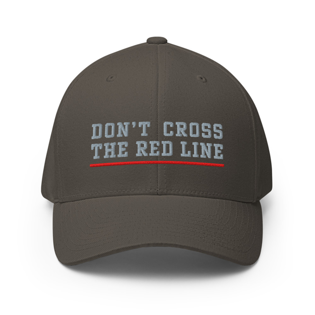 Don't Cross The Red Line structured twill cap in dark grey, front view