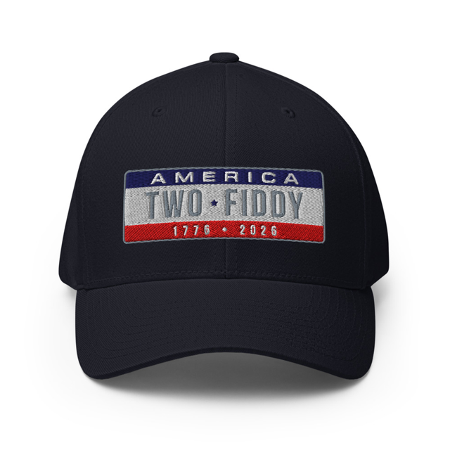 Plate America Two Fiddy structured twill cap in dark navy, front view