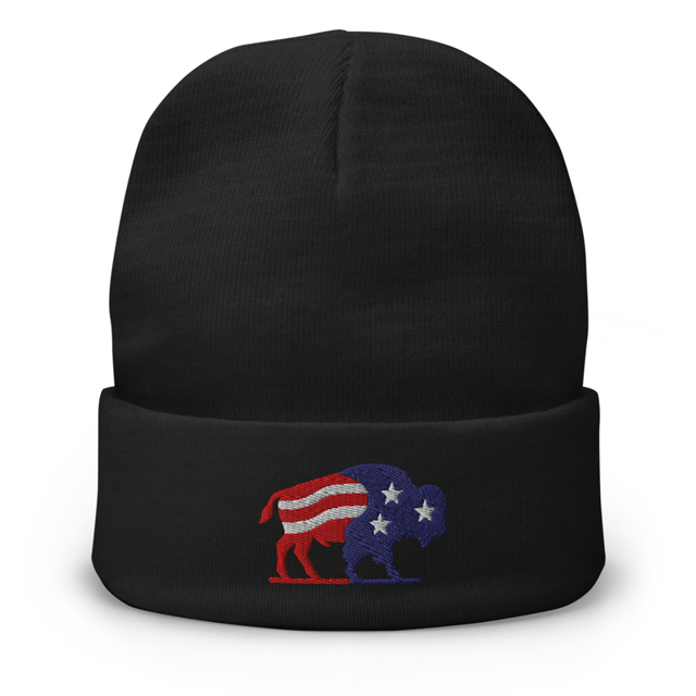 American Bison, American Flag Embroidered Beanie, second view