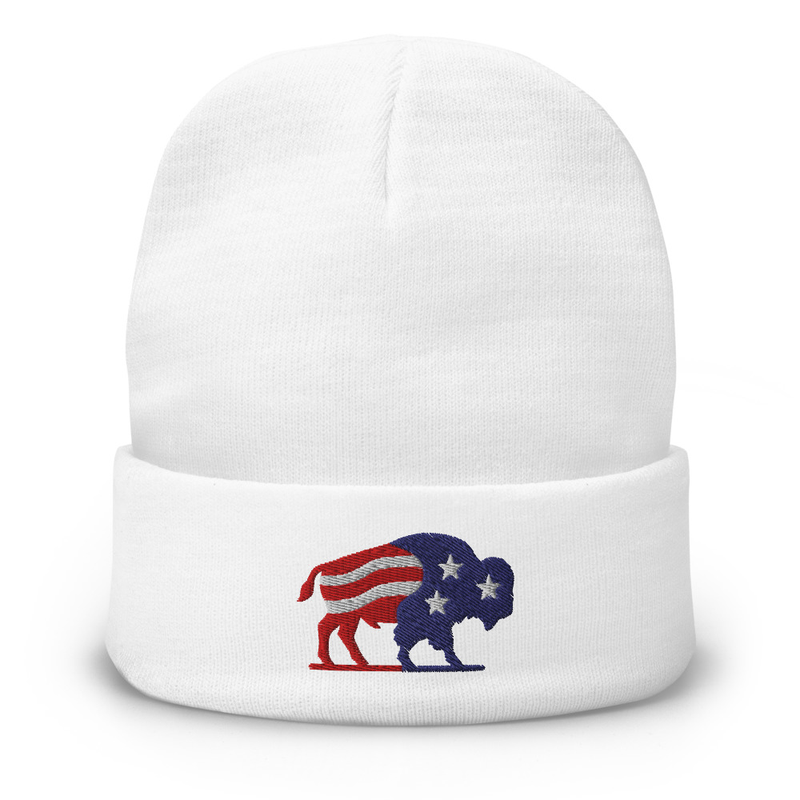 American Bison, American Flag Embroidered Beanie
