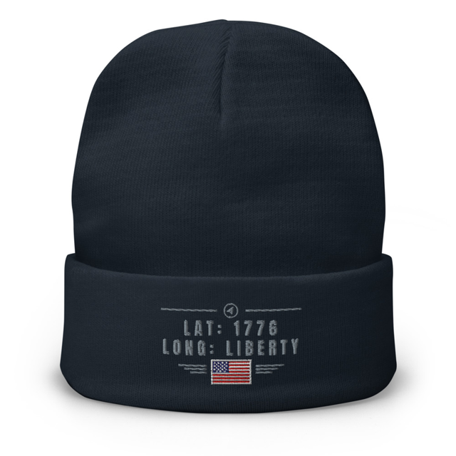 Lat: 1776 Long: Liberty Embroidered Beanie, second view