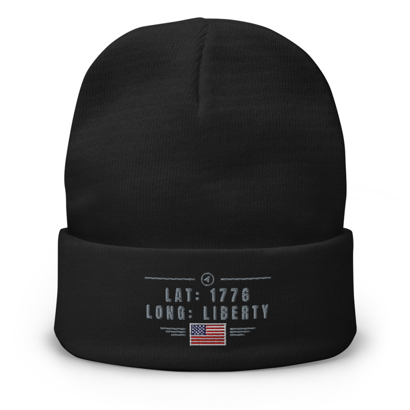 Lat: 1776 Long: Liberty Embroidered Beanie